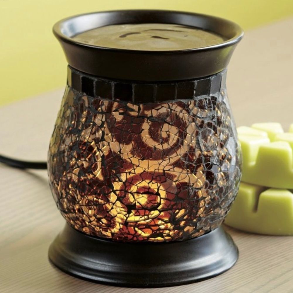 PARTYLITE Melts Warmer Electric Warmer Amaretto Swirl mosaic glass NEW